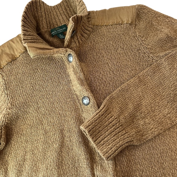LRL Ralph Lauren Jeans Co Cashew Color Button Up Sweater Pockets Stitched‎ XL - Picture 1 of 8